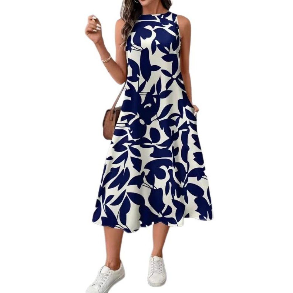 Женские платья Floral Midi Dress Sleeveless Crew Neck A Line for Casual Work Office Wear