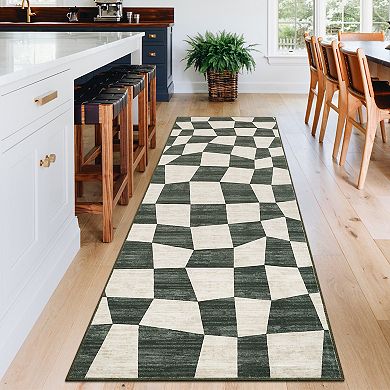 ANIXOL Modern Checkered Washable Area Rug Non-Slip Low Pile Carpet