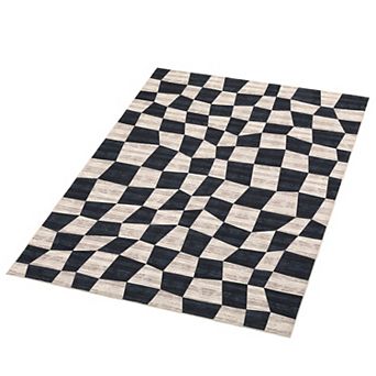 ANIXOL Modern Checkered Washable Area Rug Non-Slip Low Pile Carpet