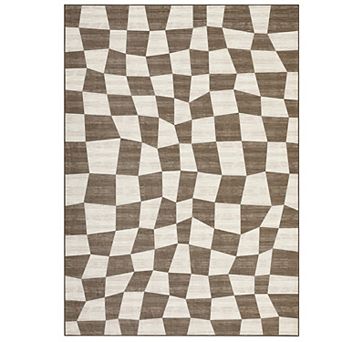 ANIXOL Modern Checkered Washable Area Rug Non-Slip Low Pile Carpet