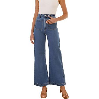Women's Flare Denim Jeans Retro Vintage Wide Leg Bell Bottom Pants Casual Loose Straight Leg Jeans