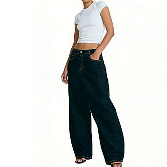 Women's Loose Fit Wide Leg Denim Pants High Waist Vintage Washed Jeans