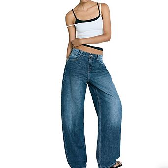 Women's Loose Fit Wide Leg Denim Pants High Waist Vintage Washed Jeans