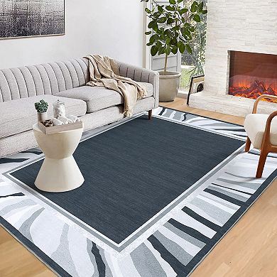 ANIXOL Modern Bordered Washable Area Rug Non-Slip Low Pile Carpet