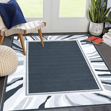 ANIXOL Modern Bordered Washable Area Rug Non-Slip Low Pile Carpet