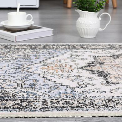 ANIXOL Vintage Floral Area Rug Washable Non-Slip Low Pile Carpet