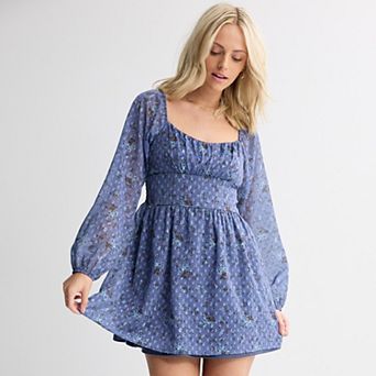 Juniors' Live To Be Spoiled Smocked Square Neck Dress
