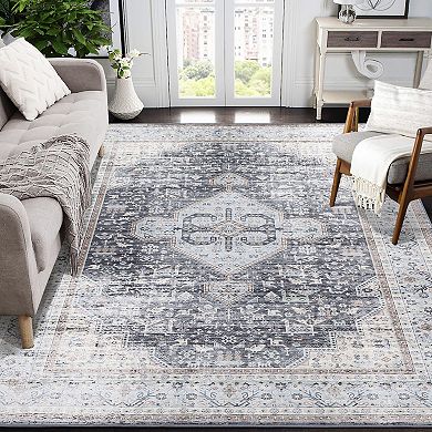 ANIXOL Vintage Boho Oriental Area Rug Non-Slip Washable Low Pile