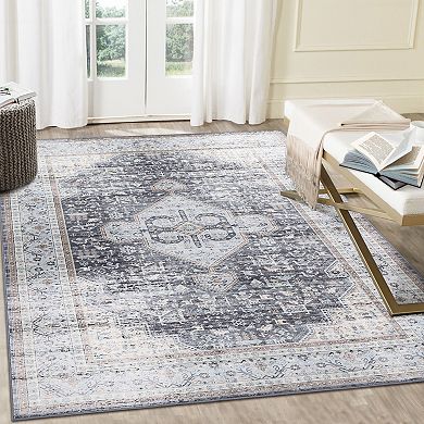 ANIXOL Vintage Boho Oriental Area Rug Non-Slip Washable Low Pile