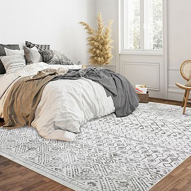 ANIXOL Vintage Geometric Washable Area Rug Non-Slip Low Pile Carpet