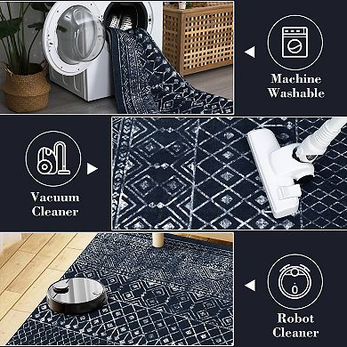 ANIXOL Vintage Geometric Washable Area Rug Non-Slip Low Pile Carpet