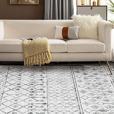 ANIXOL Vintage Geometric Washable Area Rug Non-Slip Low Pile Carpet