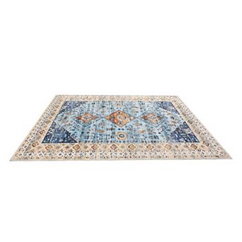 ANIXOL Vintage Floral Area Rug Non-Slip Low Pile Oriental Carpet