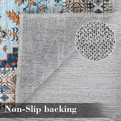 ANIXOL Vintage Floral Area Rug Non-Slip Low Pile Oriental Carpet