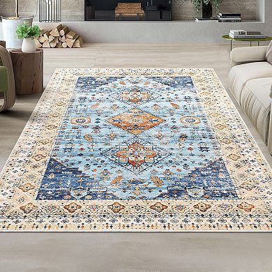 ANIXOL Vintage Floral Area Rug Non-Slip Low Pile Oriental Carpet
