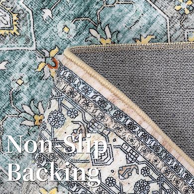 ANIXOL Washable Boho Floral Area Rug Non-Slip Vintage Oriental Carpet