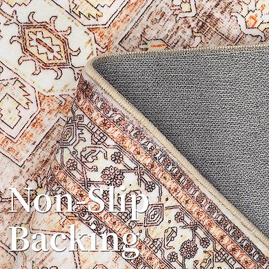 ANIXOL Washable Boho Floral Area Rug Non-Slip Vintage Oriental Carpet