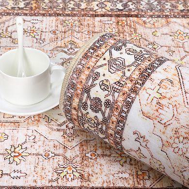 ANIXOL Washable Boho Floral Area Rug Non-Slip Vintage Oriental Carpet