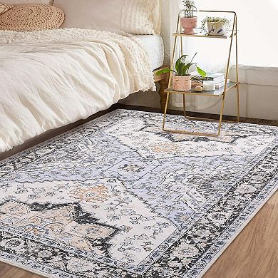 ANIXOL Vintage Floral Area Rug Washable Non-Slip Low Pile Carpet