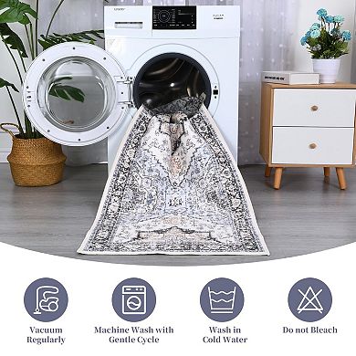 ANIXOL Vintage Floral Area Rug Washable Non-Slip Low Pile Carpet