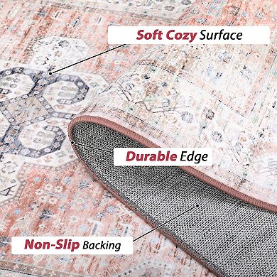 ANIXOL Vintage Boho Oriental Area Rug Non-Slip Washable Low Pile