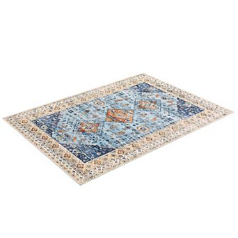 ANIXOL Vintage Floral Area Rug Non-Slip Low Pile Oriental Carpet