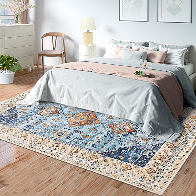 ANIXOL Vintage Floral Area Rug Non-Slip Low Pile Oriental Carpet