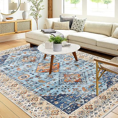 ANIXOL Vintage Floral Area Rug Non-Slip Low Pile Oriental Carpet