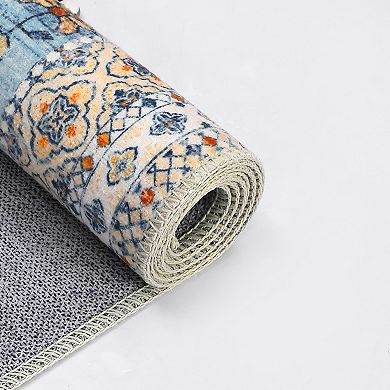 ANIXOL Vintage Floral Area Rug Non-Slip Low Pile Oriental Carpet
