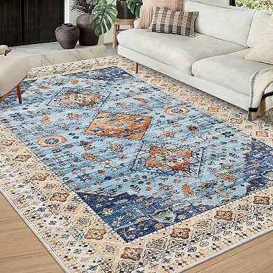 ANIXOL Vintage Floral Area Rug Non-Slip Low Pile Oriental Carpet