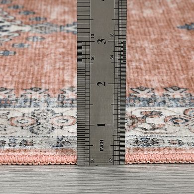 ANIXOL Washable Oriental Area Rug Non-Slip Low Pile Foldable Carpet