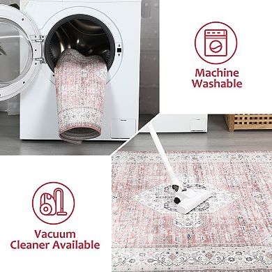 ANIXOL Vintage Boho Oriental Area Rug Non-Slip Washable Low Pile