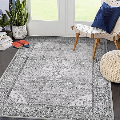 ANIXOL Washable Boho Floral Area Rug Non-Slip Vintage Oriental Carpet