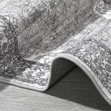 ANIXOL Washable Boho Floral Area Rug Non-Slip Vintage Oriental Carpet