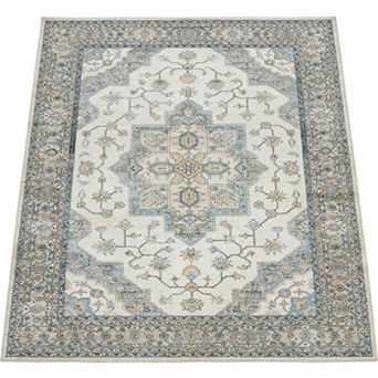 ANIXOL Washable Boho Floral Area Rug Non-Slip Vintage Oriental Carpet