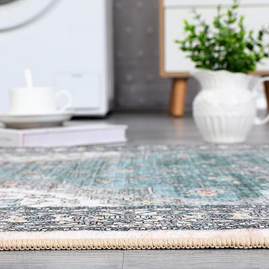 ANIXOL Washable Boho Floral Area Rug Non-Slip Vintage Oriental Carpet