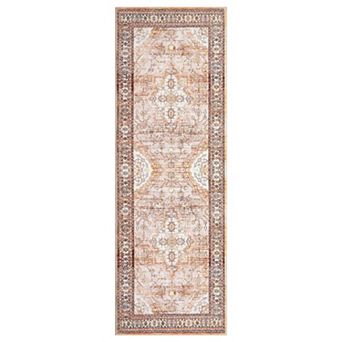 ANIXOL Washable Boho Floral Area Rug Non-Slip Vintage Oriental Carpet