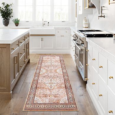 ANIXOL Washable Boho Floral Area Rug Non-Slip Vintage Oriental Carpet