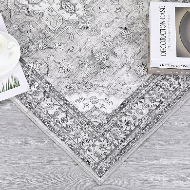 ANIXOL Washable Boho Floral Area Rug Non-Slip Vintage Oriental Carpet