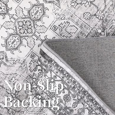 ANIXOL Washable Boho Floral Area Rug Non-Slip Vintage Oriental Carpet