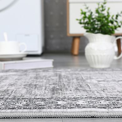 ANIXOL Washable Boho Floral Area Rug Non-Slip Vintage Oriental Carpet