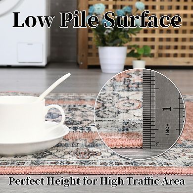 ANIXOL Washable Oriental Area Rug Non-Slip Low Pile Foldable Carpet