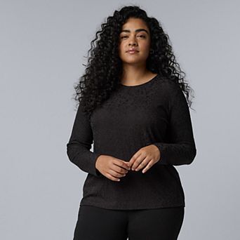 Plus Size Simply Vera Vera Wang Long Sleeve Jacquard Top