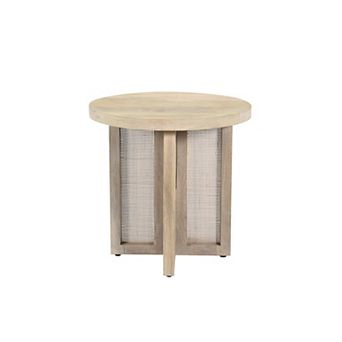 HomeRoots 22" Natural Solid Wood And Rattan Round End Table