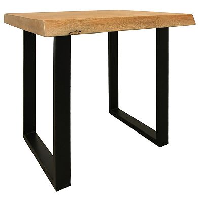 HomeRoots 24" Black And Natural Distressed Solid Wood And Iron Square End Table