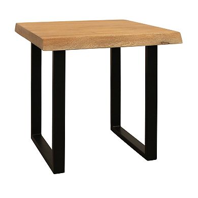 HomeRoots 24" Black And Natural Distressed Solid Wood And Iron Square End Table