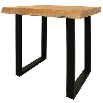 HomeRoots 24" Black And Natural Distressed Solid Wood And Iron Square End Table