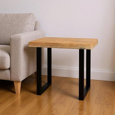 HomeRoots 24" Black And Natural Distressed Solid Wood And Iron Square End Table