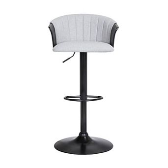 HomeRoots Light Gray and Black Fabric with Metal Swivel Adjustable Height Bar Chair