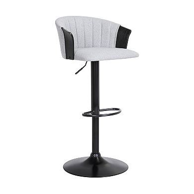HomeRoots Light Gray and Black Fabric with Metal Swivel Adjustable Height Bar Chair
